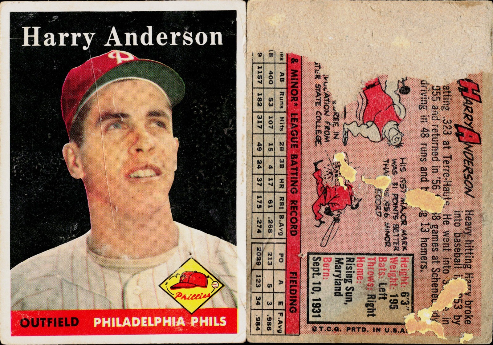 1958 Topps Baseball Card #171 Harry Anderson Philadelphia Phillies