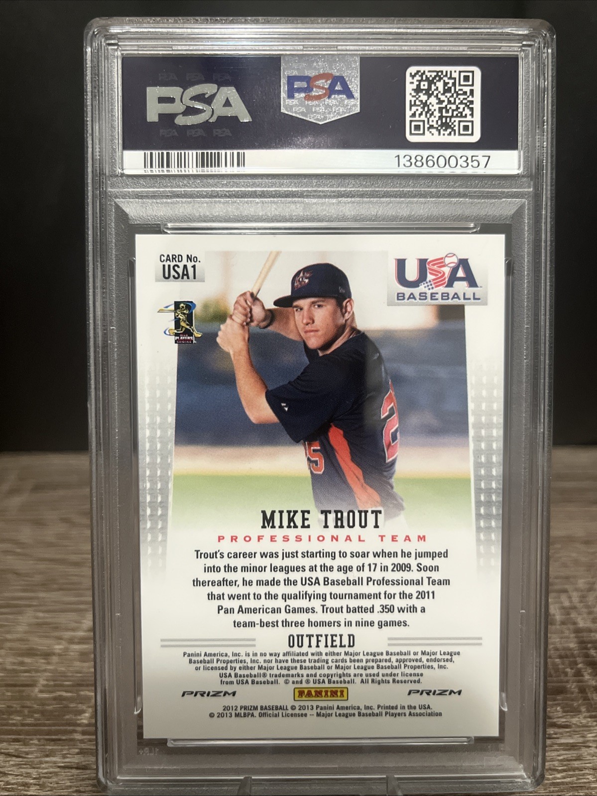 2012 Panini Prizm USA Baseball MIKE TROUT Silver Prizm SSP PSA 9 #USA1