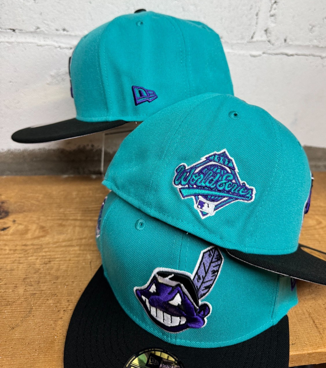 Cleveland Indians Wahoo New Era Fitted Club 59Fifty Hat Custom NEW GRAPE TEAL