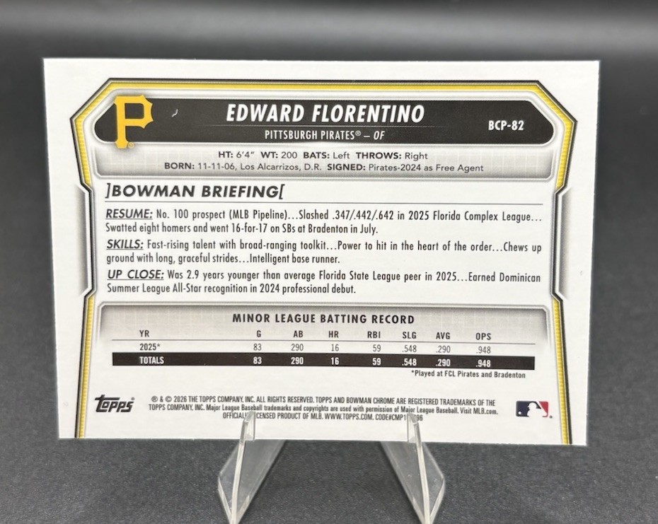 2026 Bowman Chrome Edward Florentino #BCP-82 Mojo Refractor