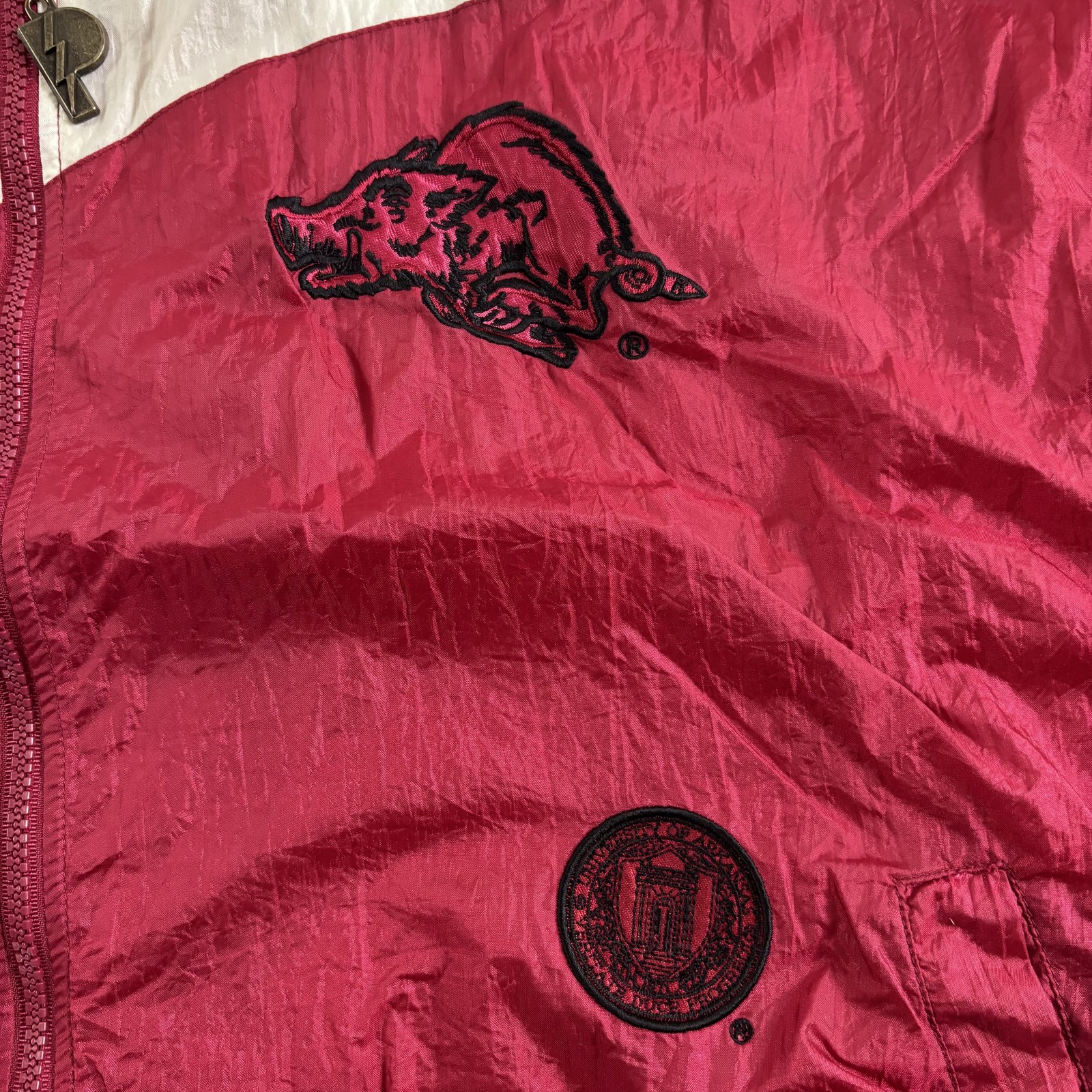 Vintage Arkansas Razorbacks Jacket Mens XL Red NCAA Football Pro Player Full Zip