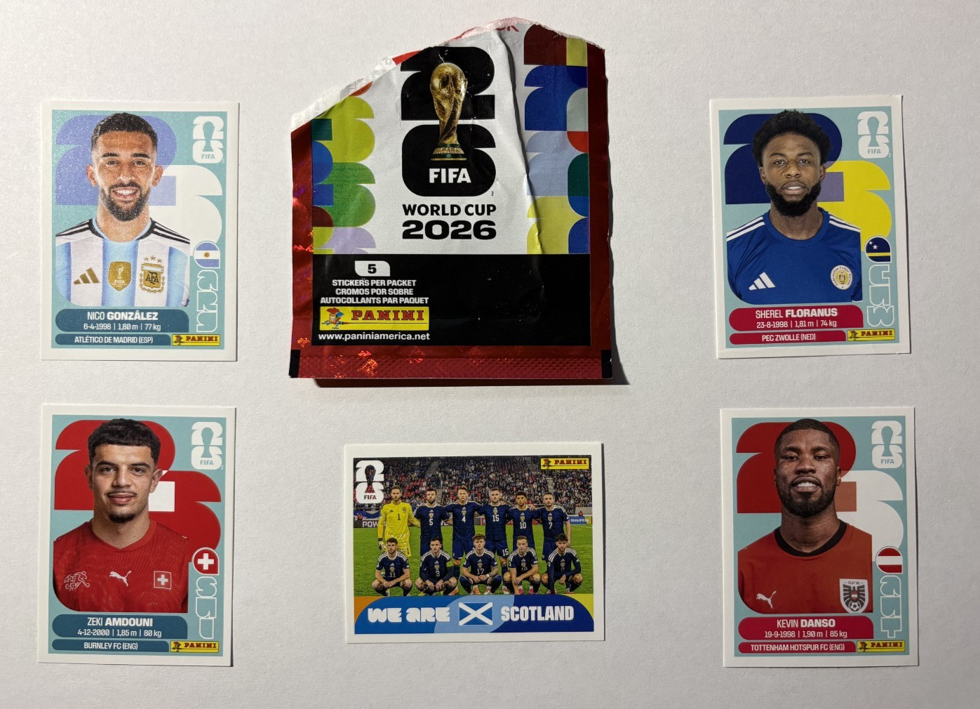2026 Panini FIFA World Cup Stickers Promo pack Red! – 5 each – open package