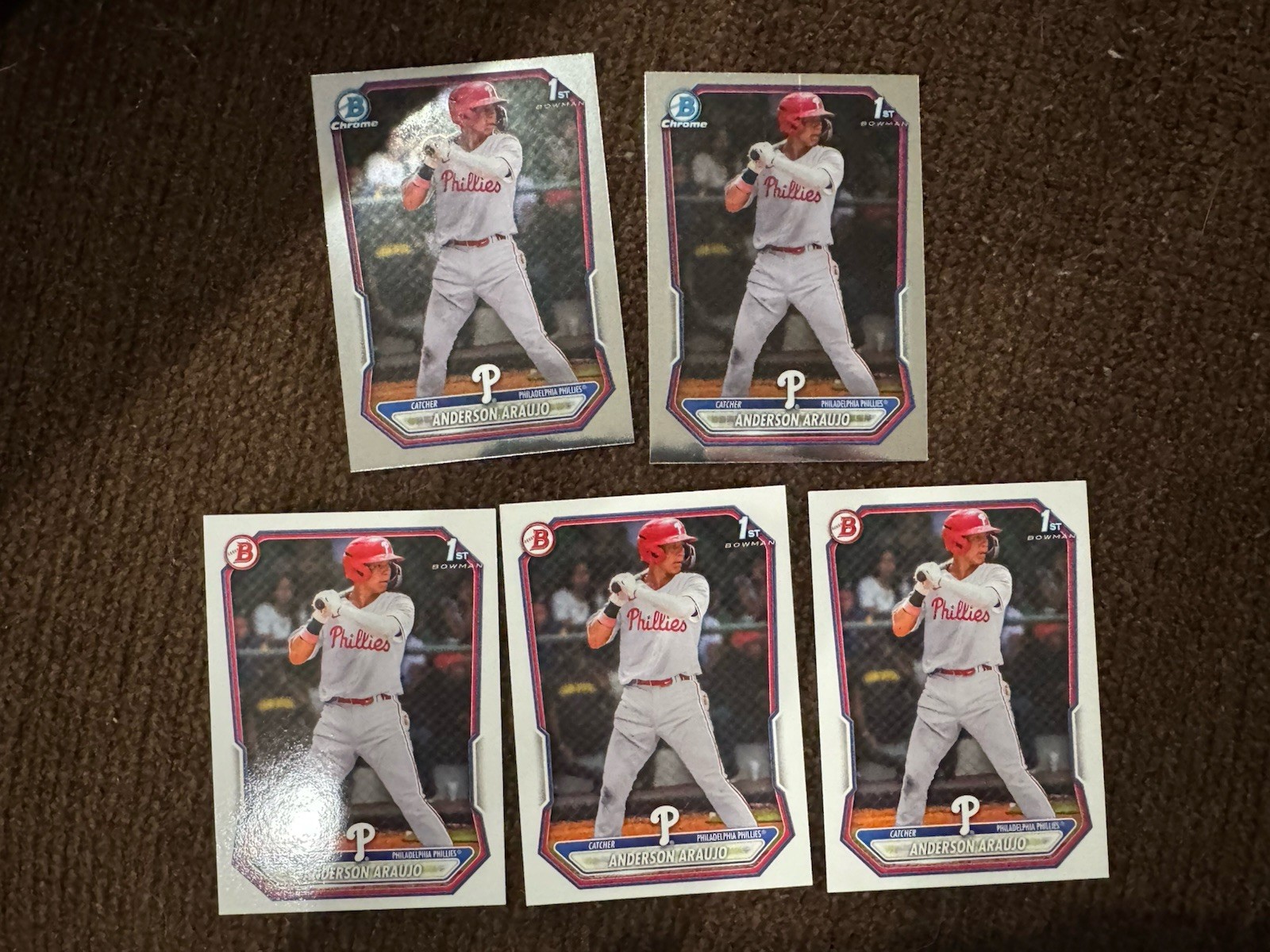 2026 1st Bowman Lot Of 5 Chrome Paper Philadelphia Phillies Anderson Araujo T0