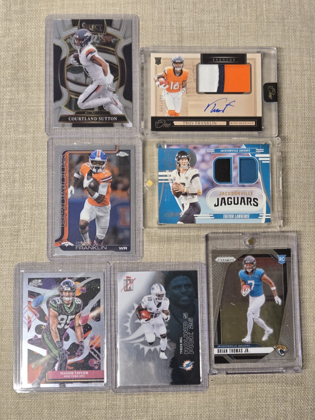 2024 Panini One – Rookie Patch Autographs Troy Franklin #12 /199 (AU, MEM, RC)