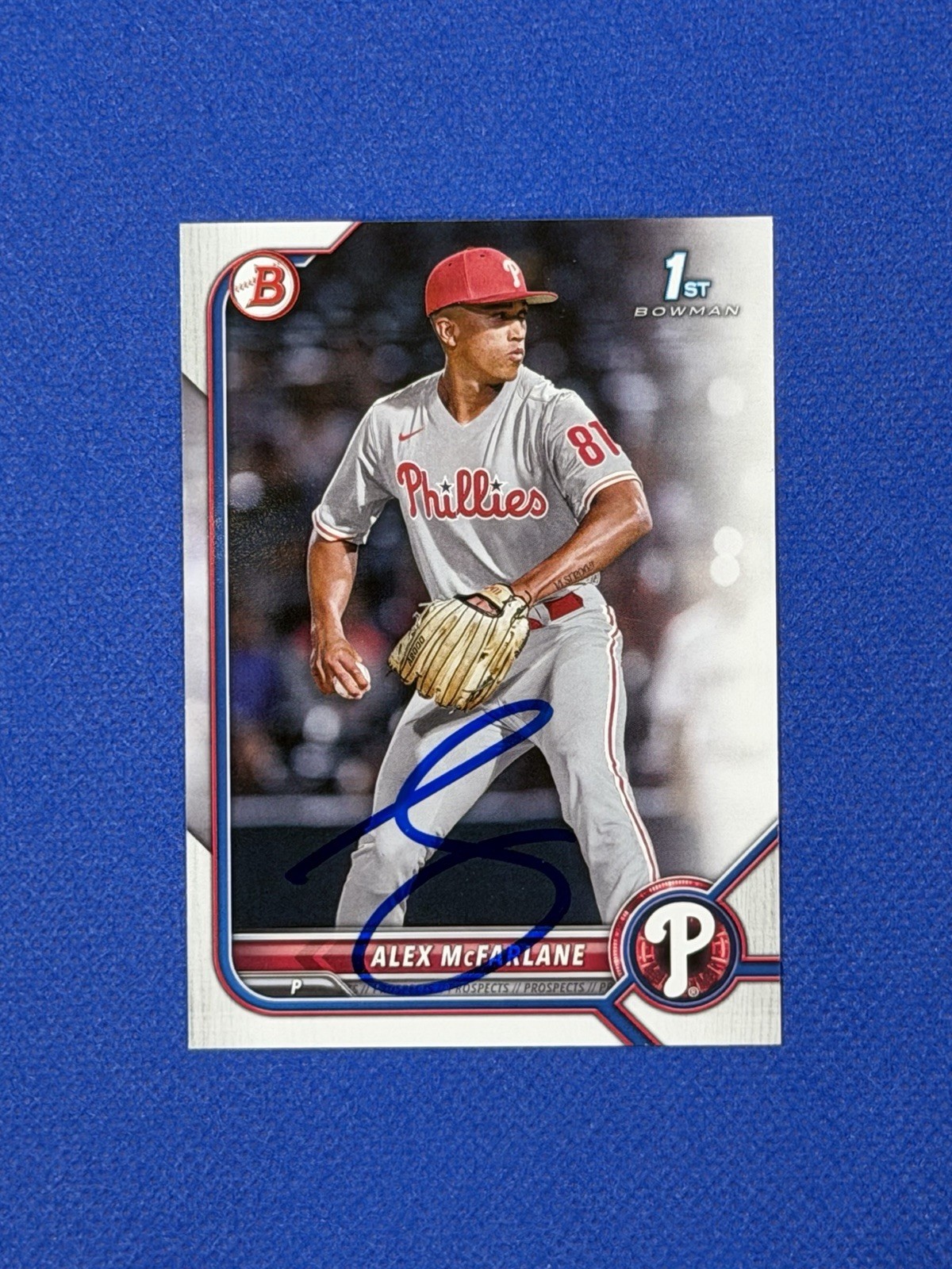 ALEX McFARLANE Signed Autograph 2022 Bowman Card #BD-117 auto Phillies H”