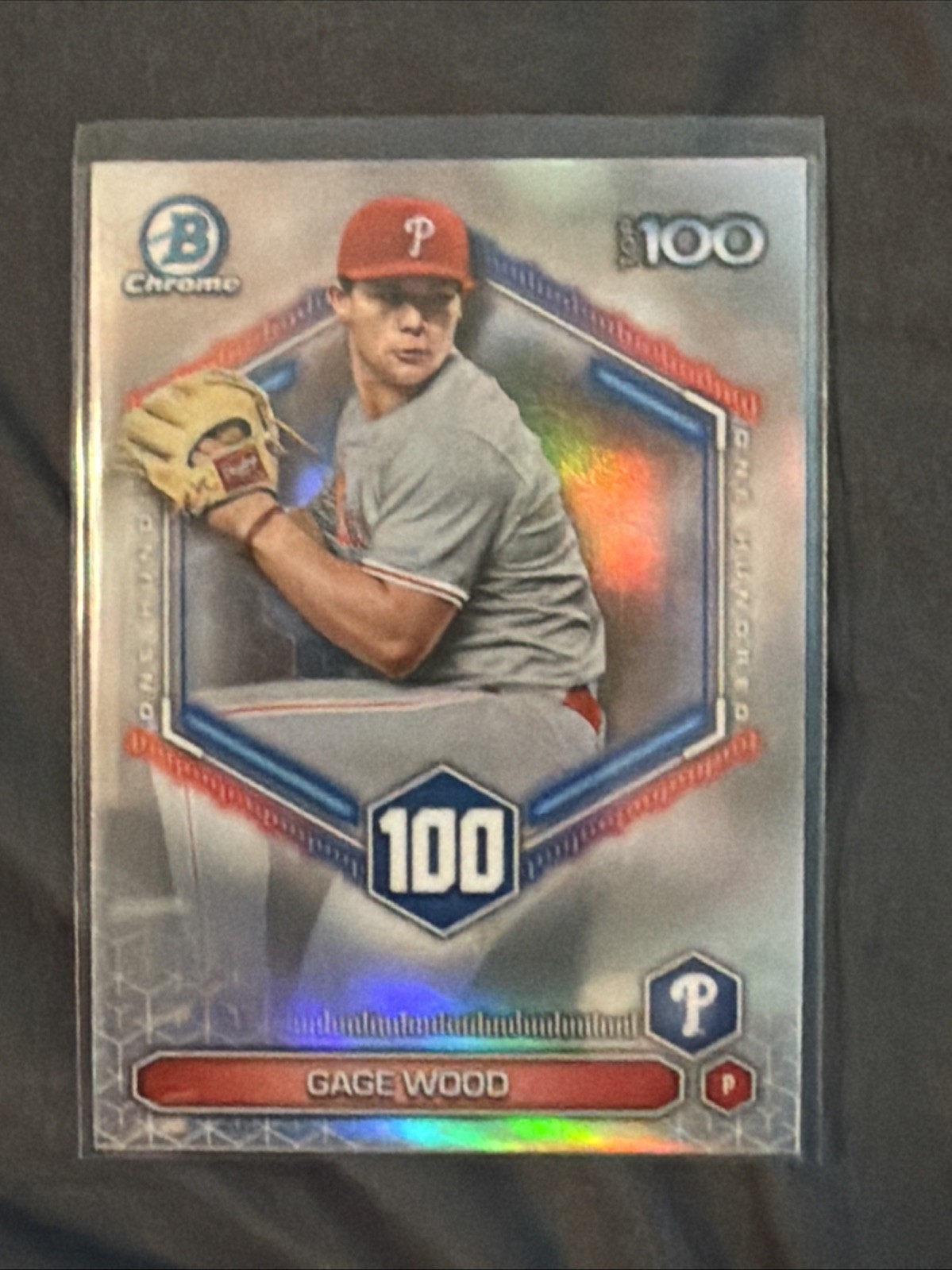 Gage Wood Top 100 Chrome Refractor Rookie RC 2026 Bowman Card #BTP-100 Phillies