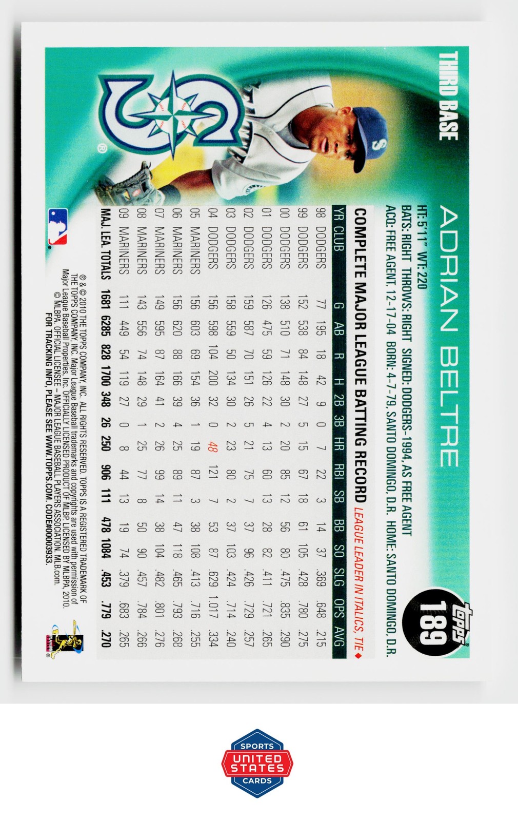 2010 Topps #189 Adrian Beltre