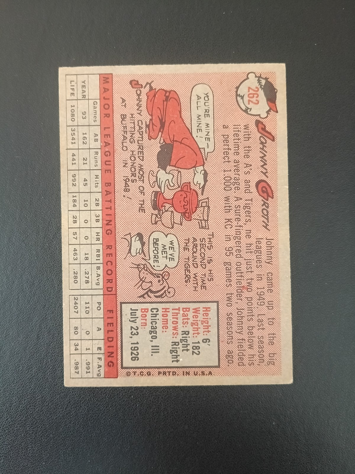 1958 Topps Set-Break #262 Johnny Groth Free Shipping