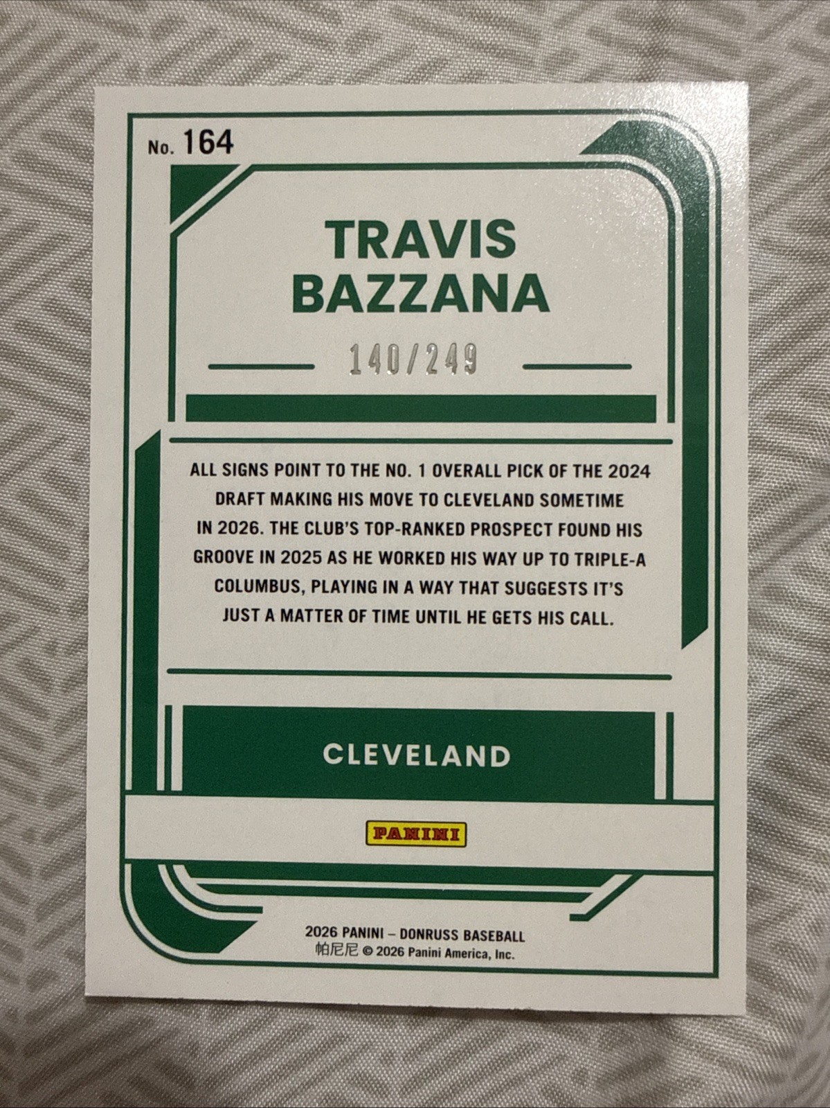 2026 Donruss Baseball – Travis Bazzana (RC) Rated Prospect Light Blue /249