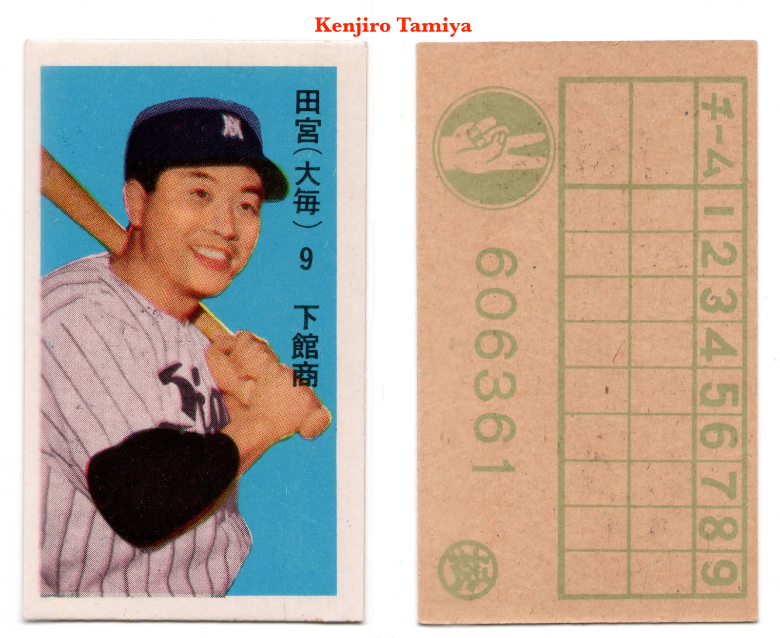 1959 JCM32c ‘Scoreboard’ Baseball MENKO Card~ KENJIRO TAMIYA ~Japan 2-way HOFer