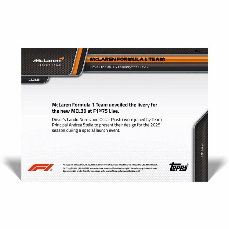 McLaren Formula 1 Team – 2025 Formula 1® Topps NOW® – Card 3