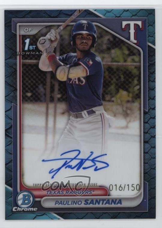 2024 Bowman Chrome Prospect Blue Reptilian Refractor Paulino Santana Auto 6m7