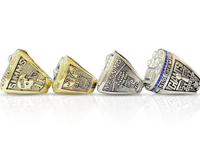 New York Giants 4pc Super Bowl Ring Set w/ Display Box 2011 1990 2007 1986