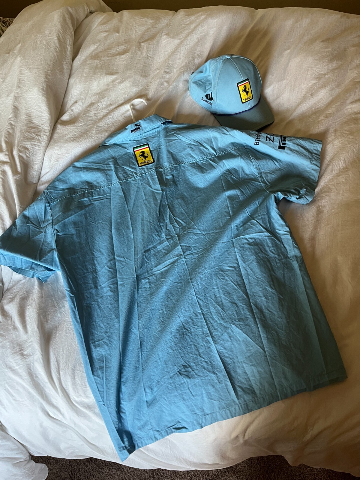 PUMA Men’s Scuderia Ferrari Team Miami 2024 F1 Grand Prix Shirt L and Hat Combo