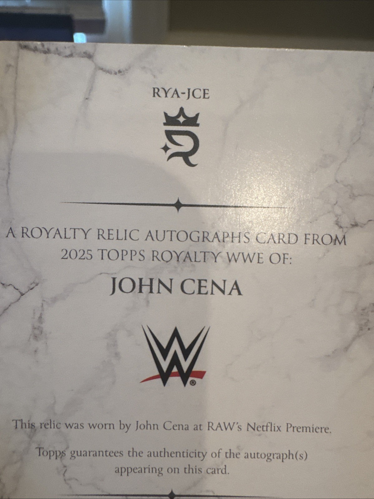 2025 Topps Royalty WWE JOHN CENA Netflix Debut Used Relic Autograph /25 Rare SP
