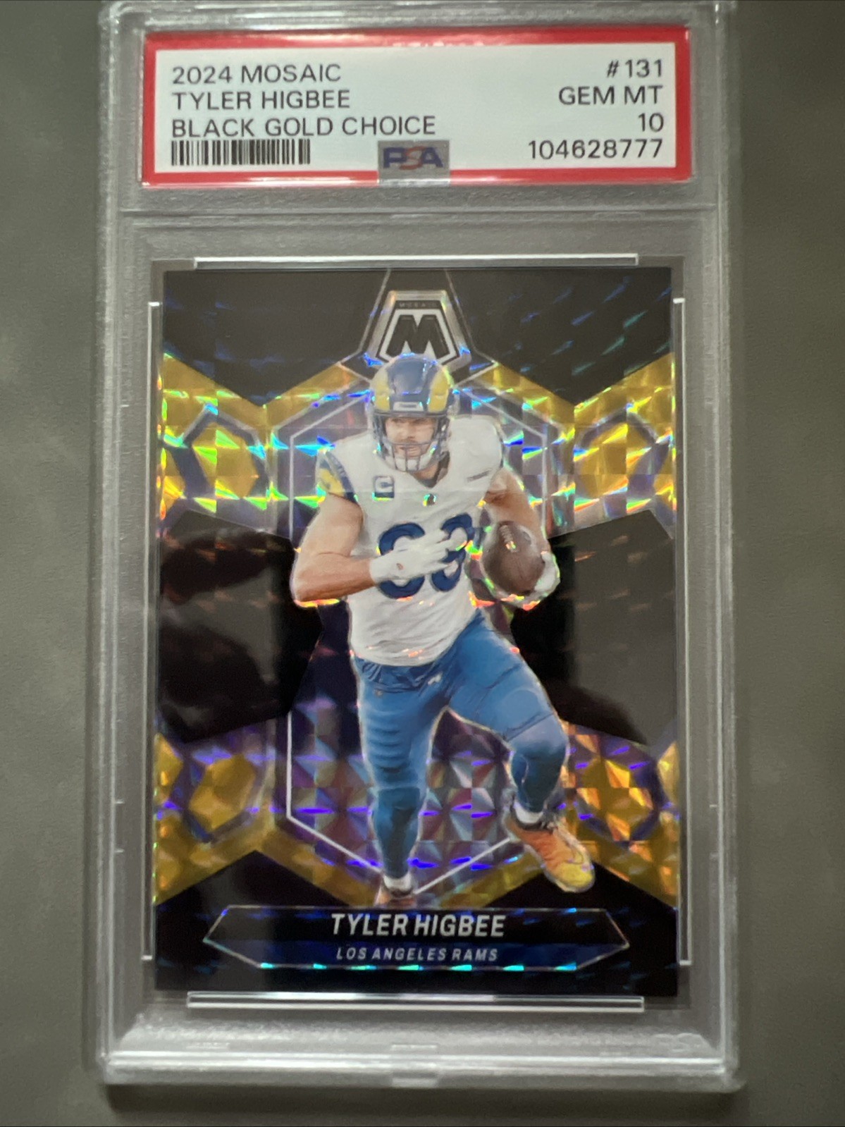 2024 Panini Mosaic Tyler Higbee #131 Choice Black Gold Prizm /8 PSA 10 Gem Mt