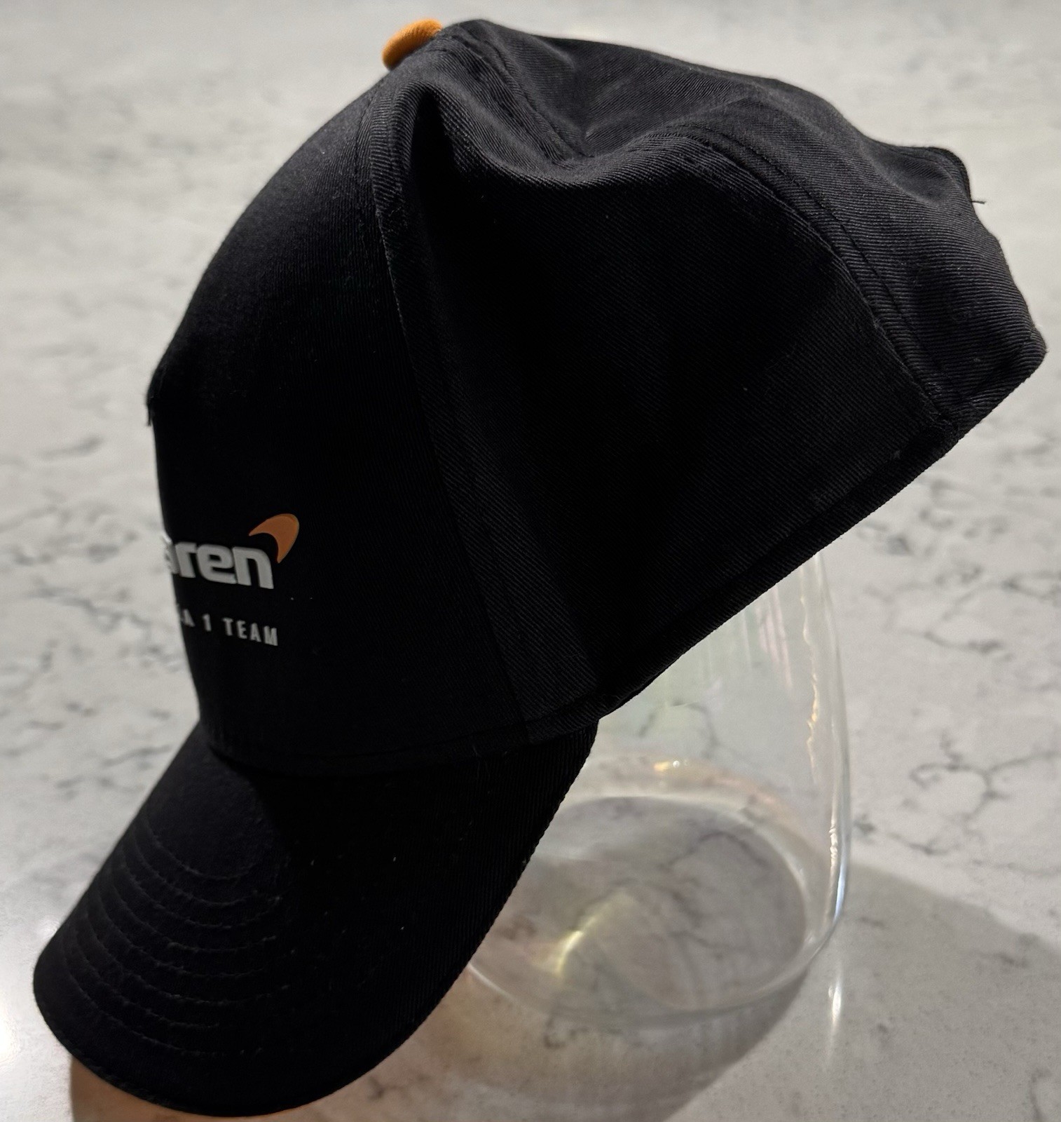 McLaren Formula 1 Team Snapback Hat Black Orange Chrome Logo Adjustable Cotton