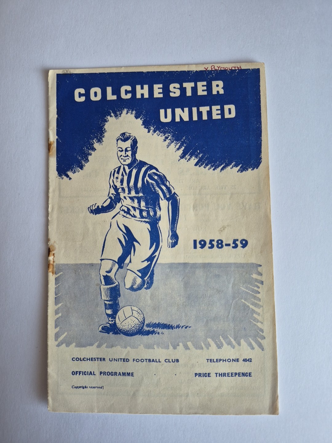 Colchester United V Plymouth Argyle 20/9/1958 Programme