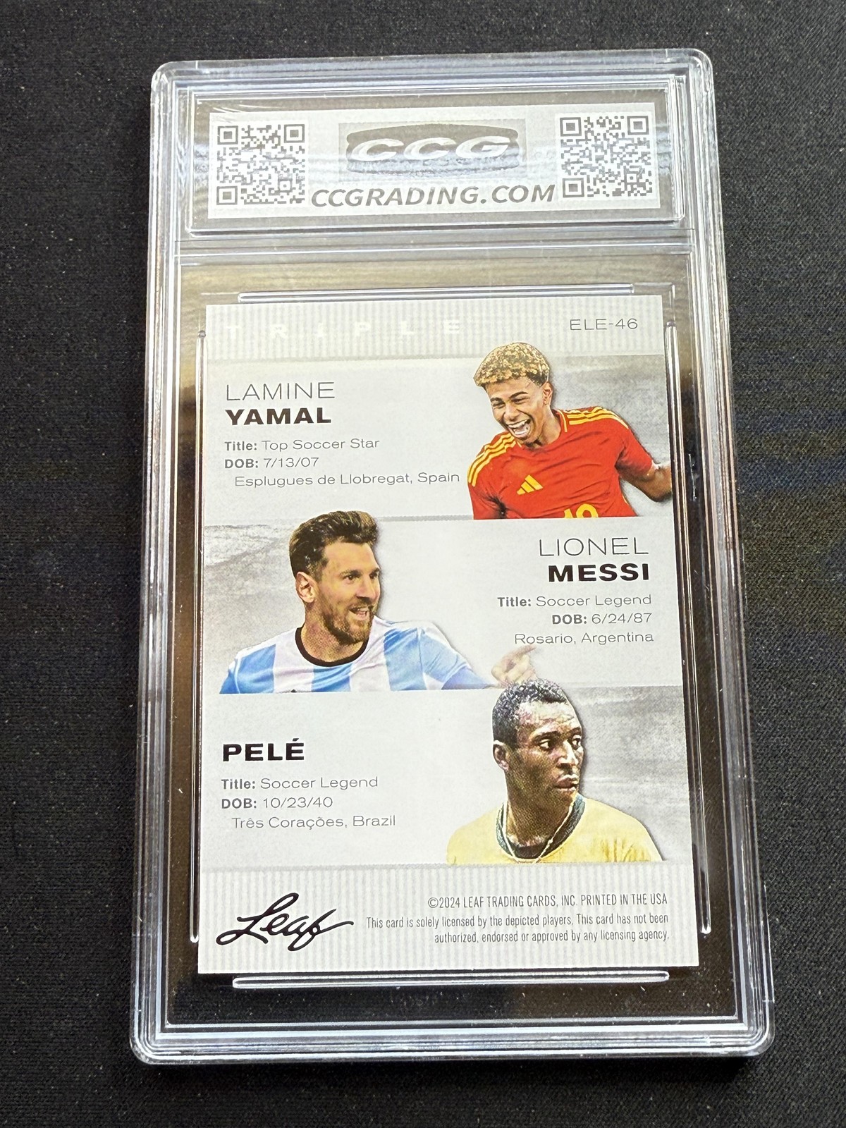 Lamine Yamal / Lionel Messi / Pele 2024 Leaf Triple Legends CCG 10 yamal RC