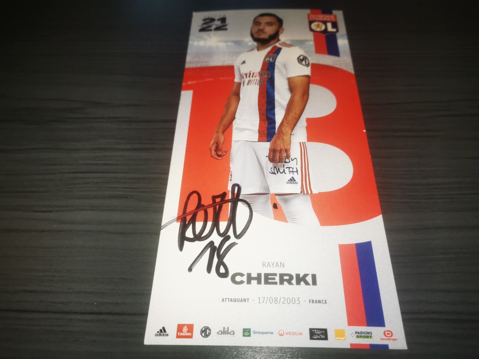 Rayan Cherki hand signed Olympique Lyon Club autograph card 2021/2022