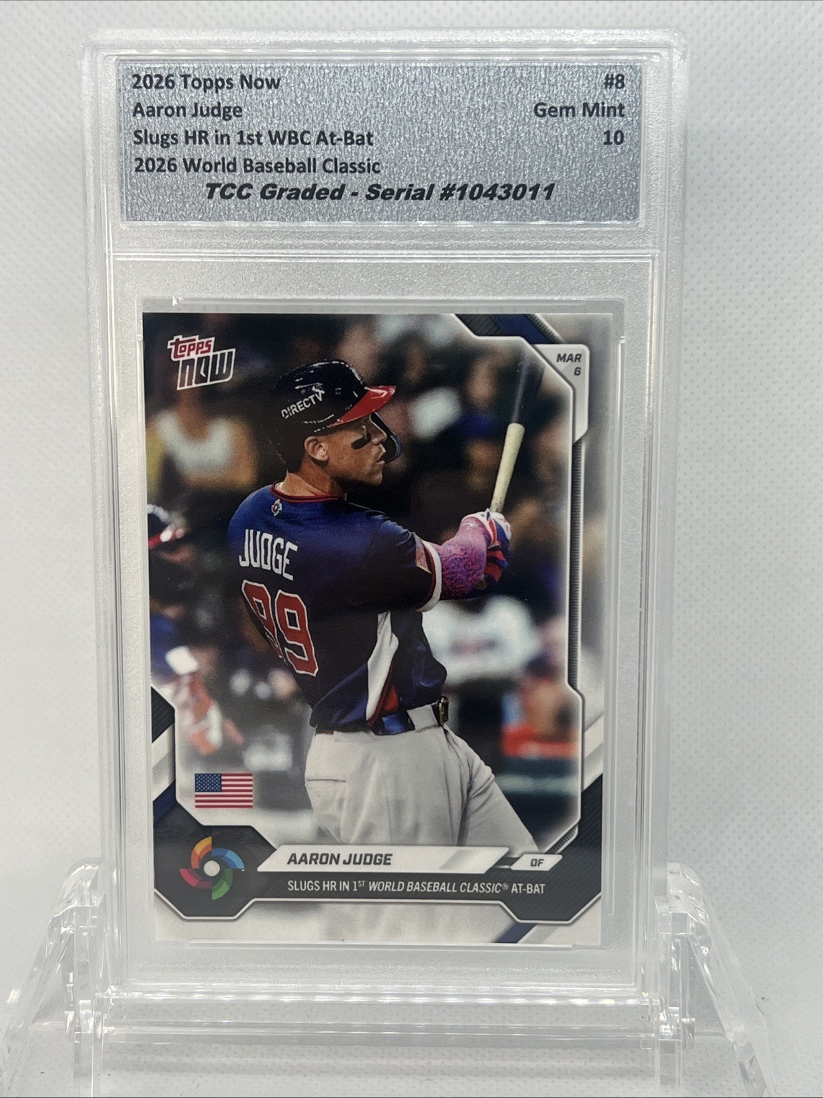 2026 Topps Now Aaron Judge WBC 1st At Bat HR TCC Graded Gem Mint 10