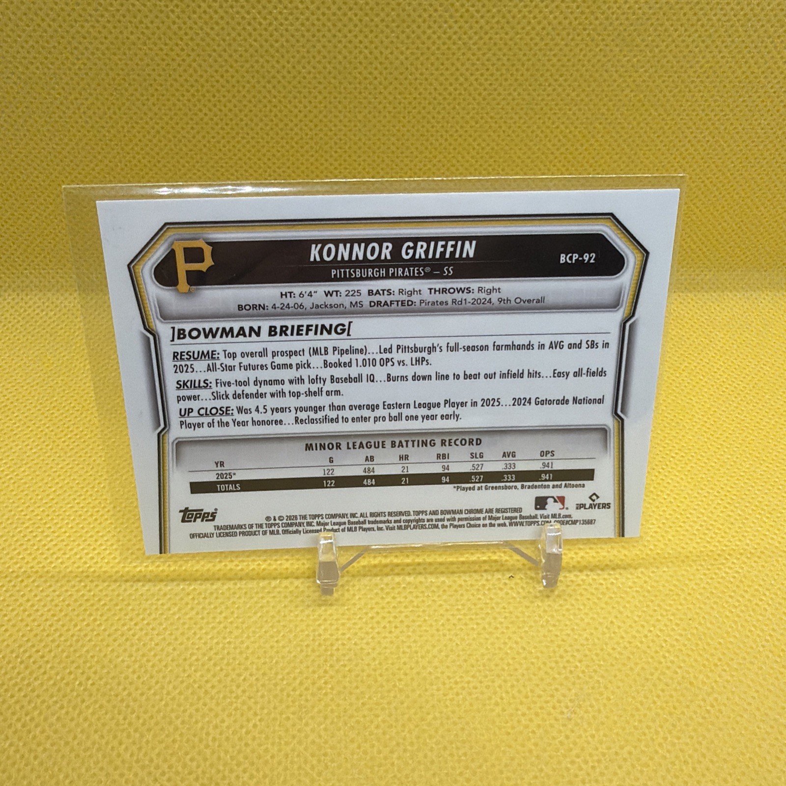 2026 Bowman Baseball Konnor Griffin Mojo Refractor Image Variation SSP #BCP-92
