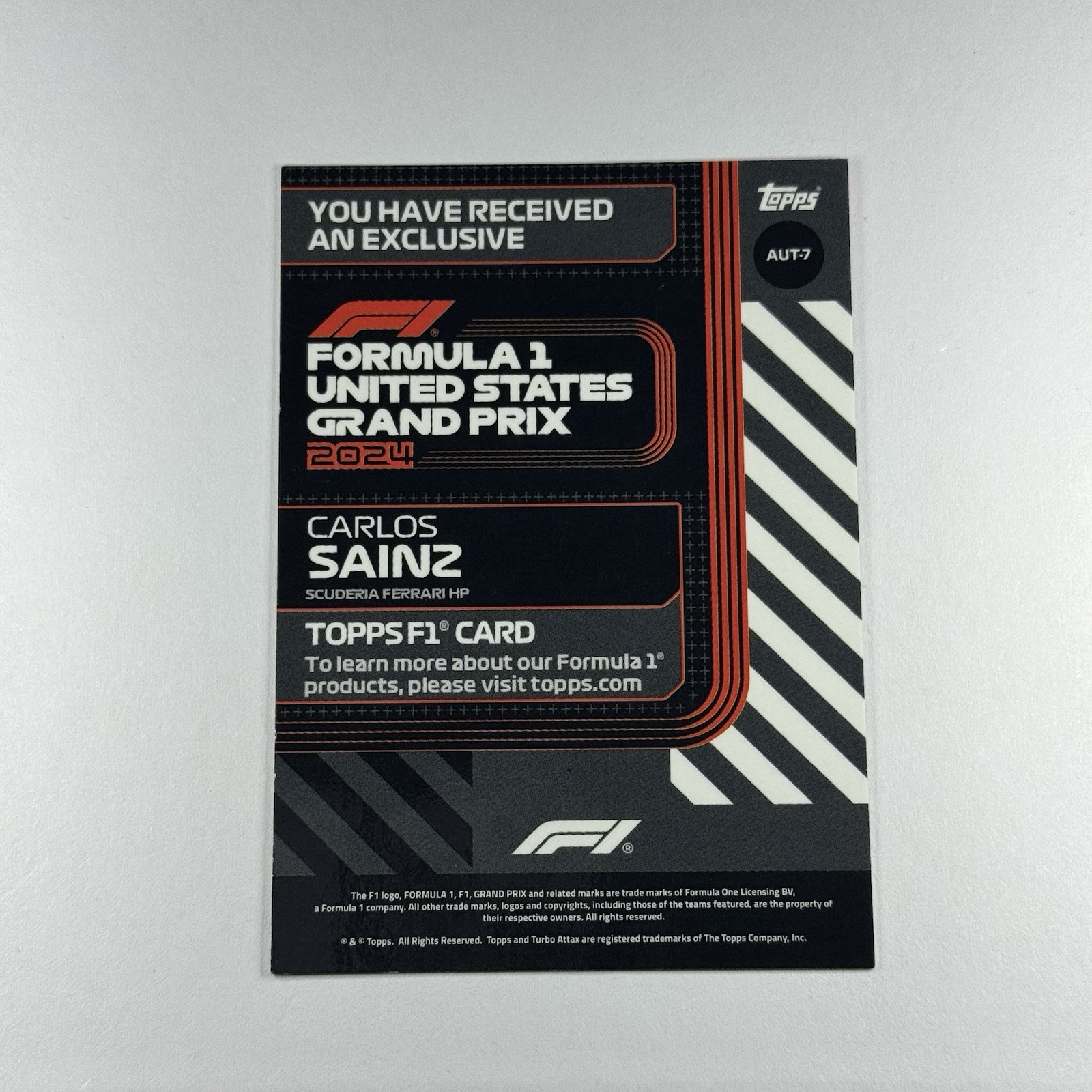 2024 Topps F1 United States GP Carlos Sainz /50 Scuderia Ferrari Exclusive AUT-7
