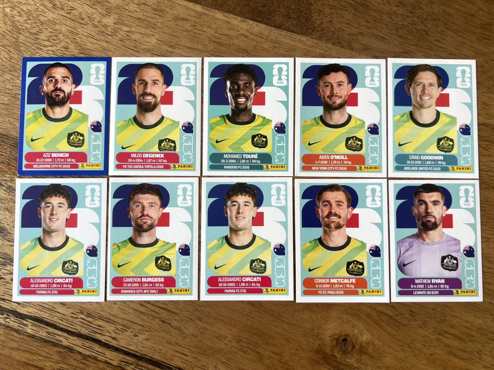 Panini 2026 World Cup Stickers – Australia AUS Team Lot (10 Stickers)