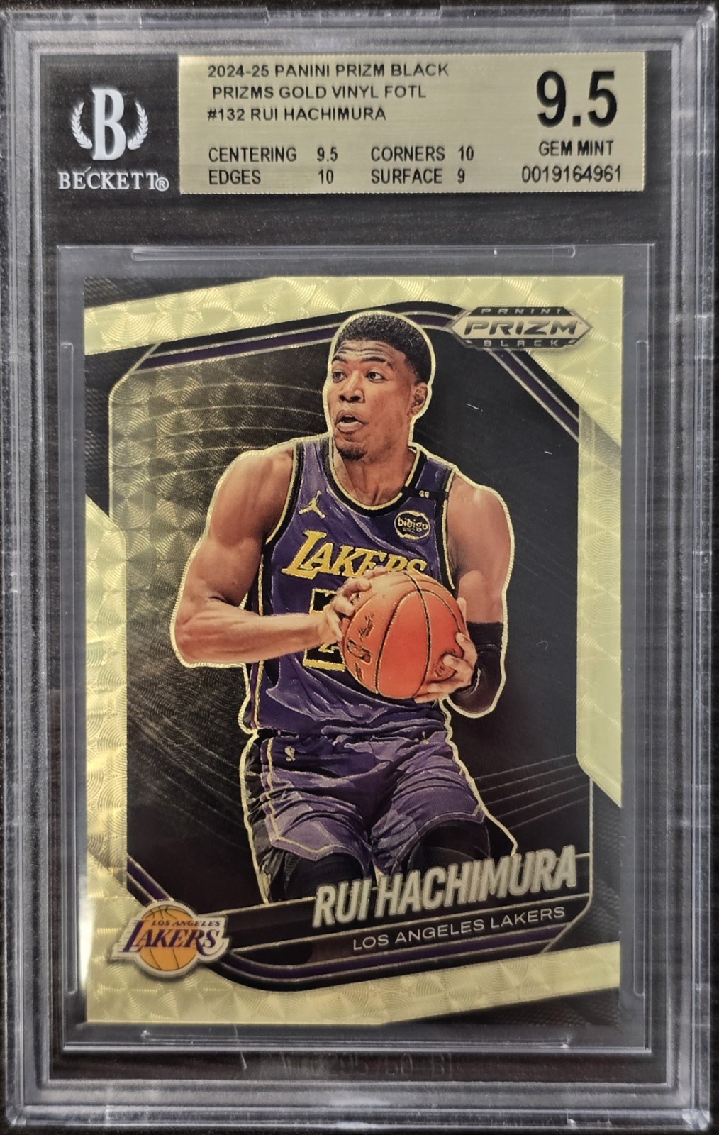 2024-25 Panini Prizm Black Rui Hachimura Gold Vinyl 1/5 FOTL BGS 9.5 Lakers