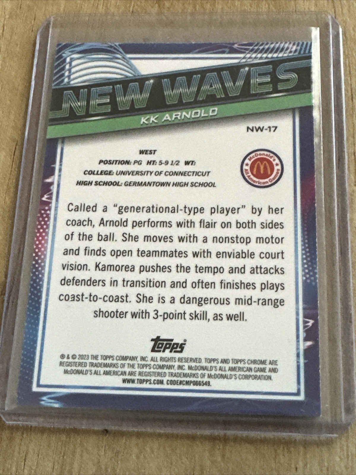2023 Topps Chrome McDonalds #NW-17 KK Arnold New Waves UCONN Huskies