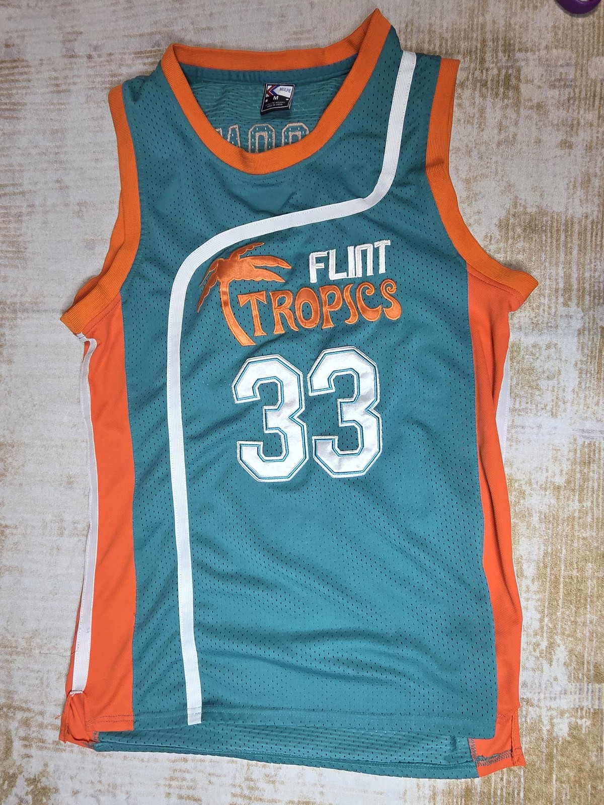 Flint Tropics Basketball Jersey Mens Medium Blue Orange Mesh Moon 33