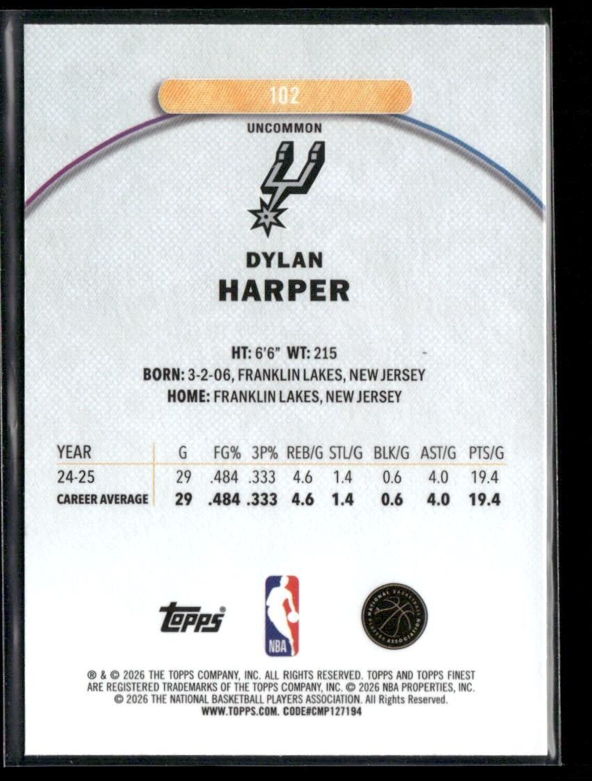 2025-26 Topps Finest #102 Dylan Harper