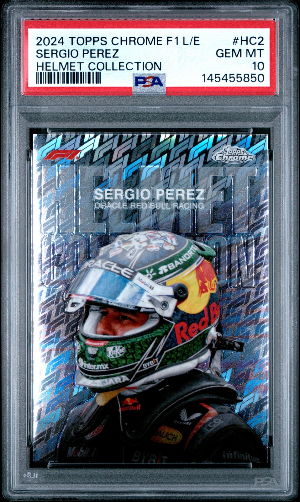 TOPPS CHROME FORMULA 1 LOGOFRACTOR EDITION HELMET COLLECTION SERGIO PEREZ PSA 10