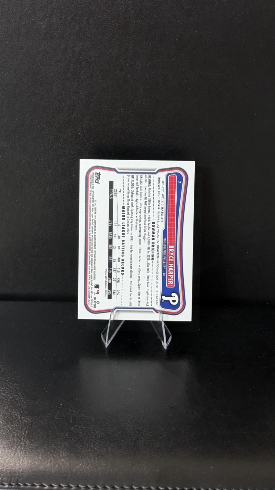 2026 Bowman Bryce Harper Scorecard /10 White Paper