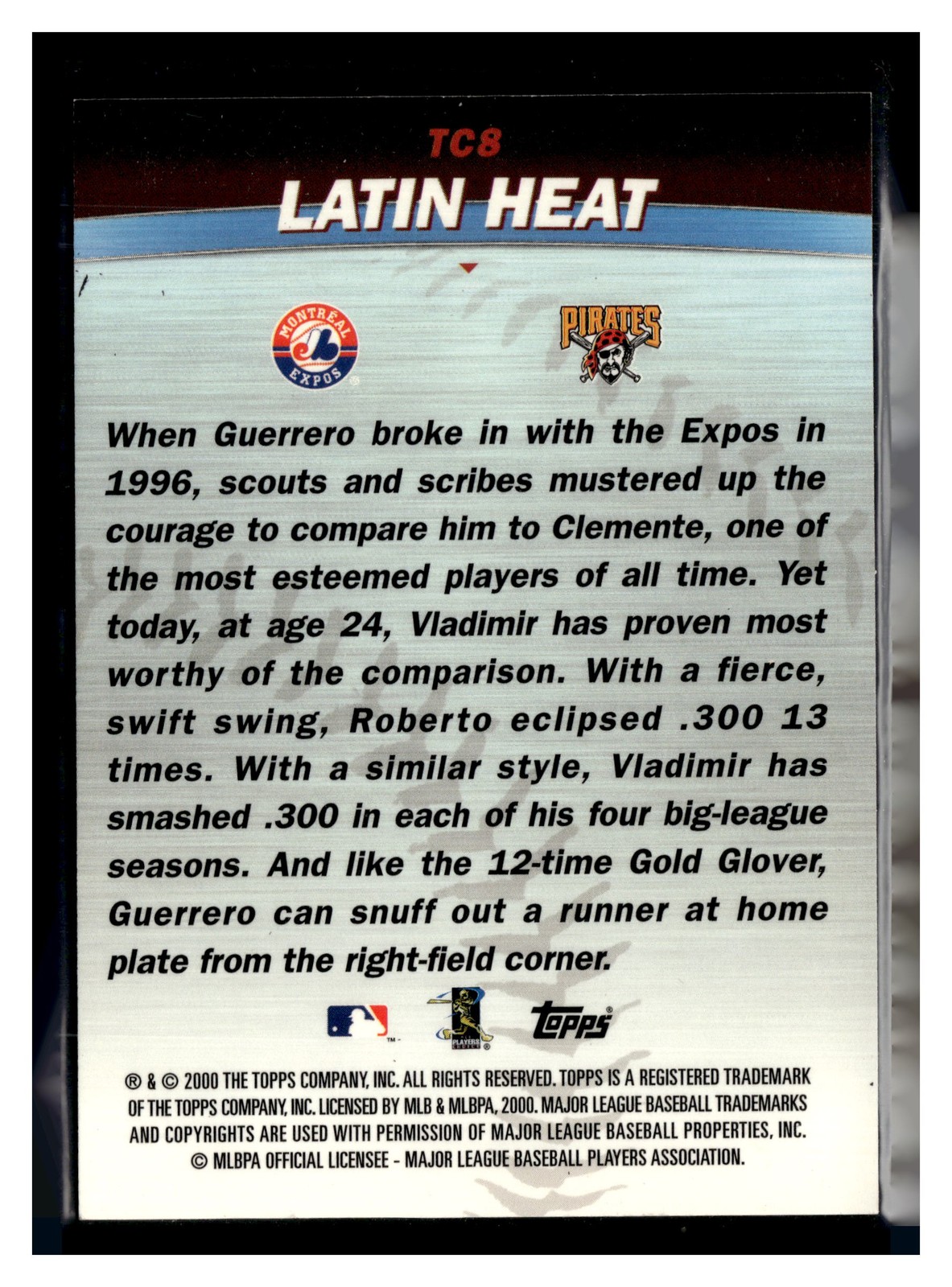 2001 Topps #TC8 Latin Heat Vladimir Guerrero / Roberto Clemente Combos