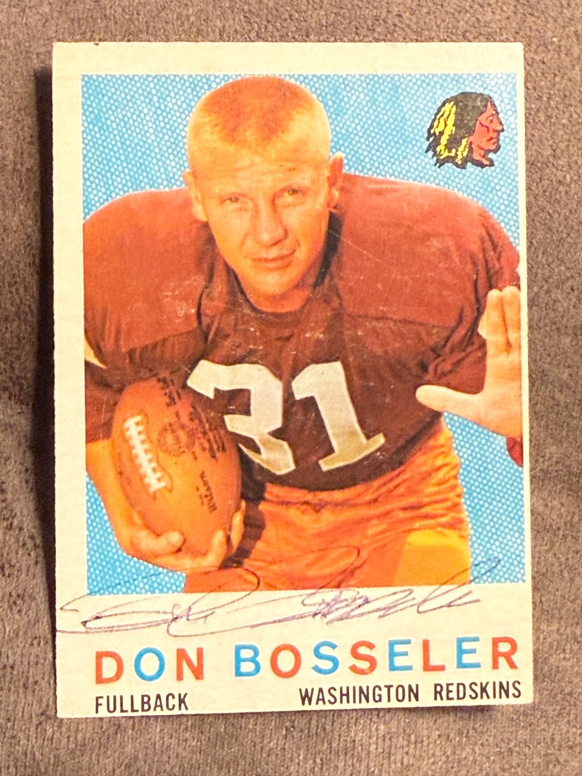 RARE REDSKINS DON BOSSELER AUTOGRAPHED SIGNED 1959 TOPPS #123 CARD