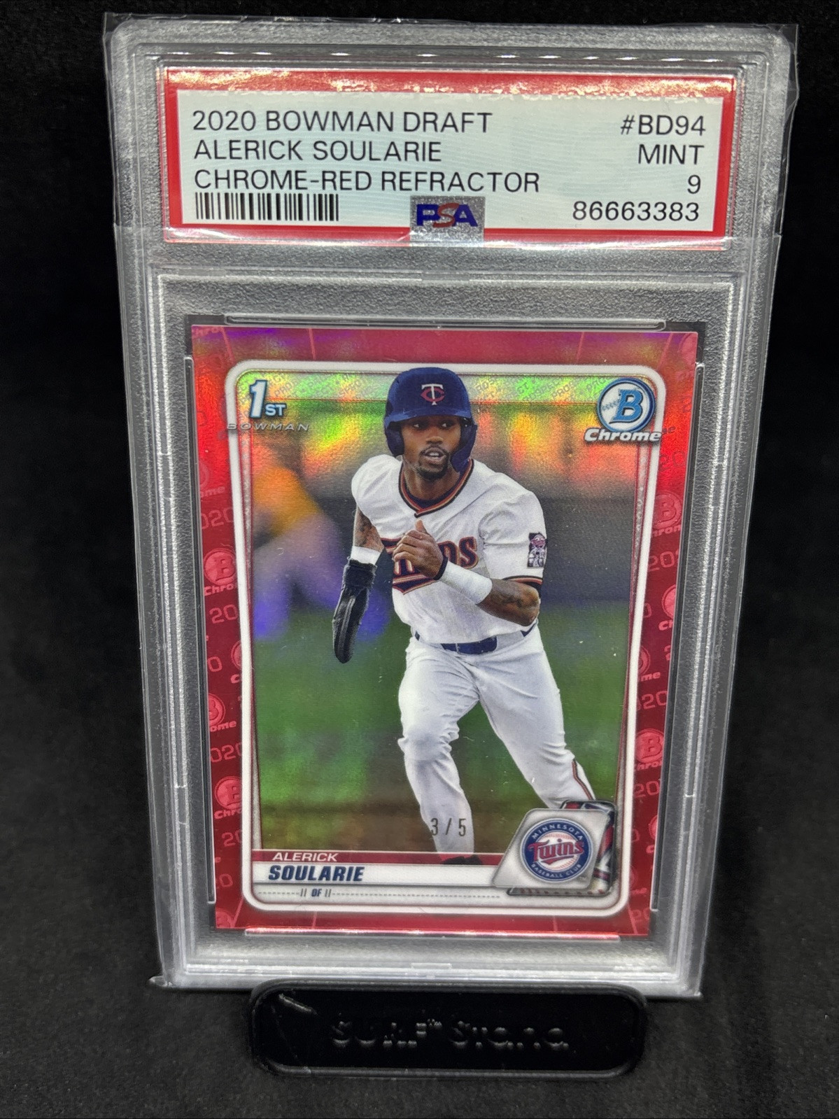 Alerick Soularie 2020 Bowman Draft Chrome #BD-94 RED REFRACTOR /5 Twins PSA 9