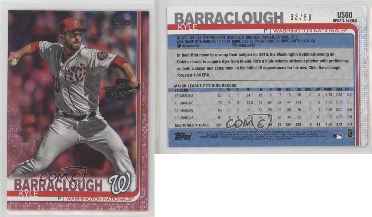 2019 Topps Update Mother’s Day Pink 33/50 Kyle Barraclough #US60 0b0