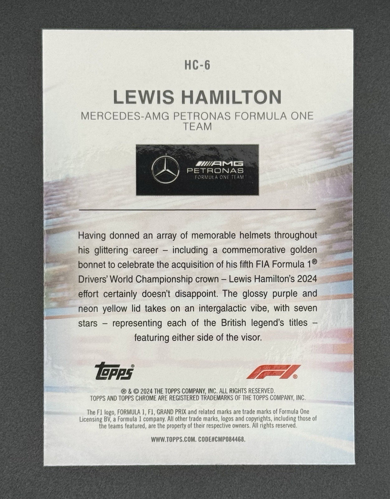 2024 Topps Chrome Formula 1 Logofractor Lewis Hamilton Helmet Collection 41/50