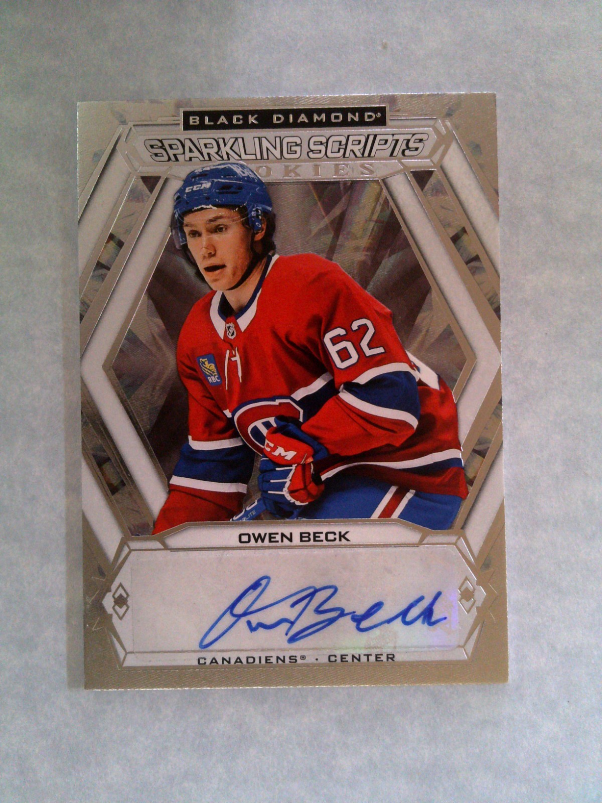 2023-24 UD Black Diamond Owen Beck #SC-OB Sparkling Scripts Auto Canadians