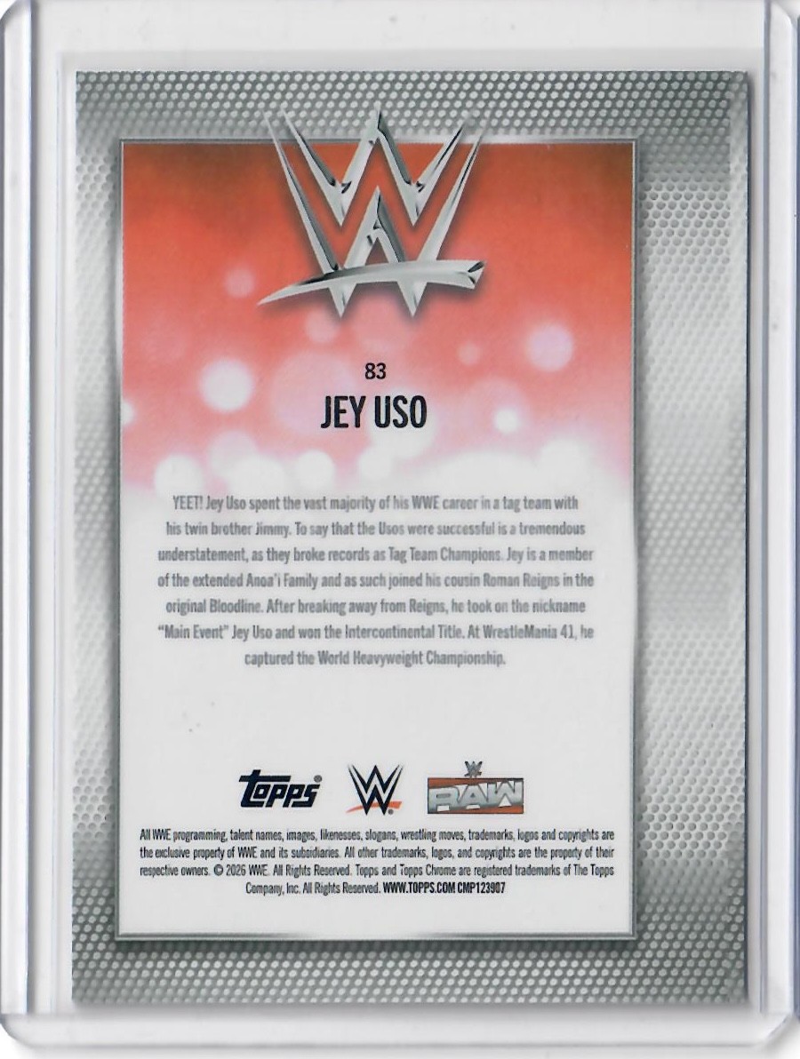 JEY USO 2026 TOPPS CHROME WWE PURPLE WAVE #83 83 REFRACTOR REF CARD /75