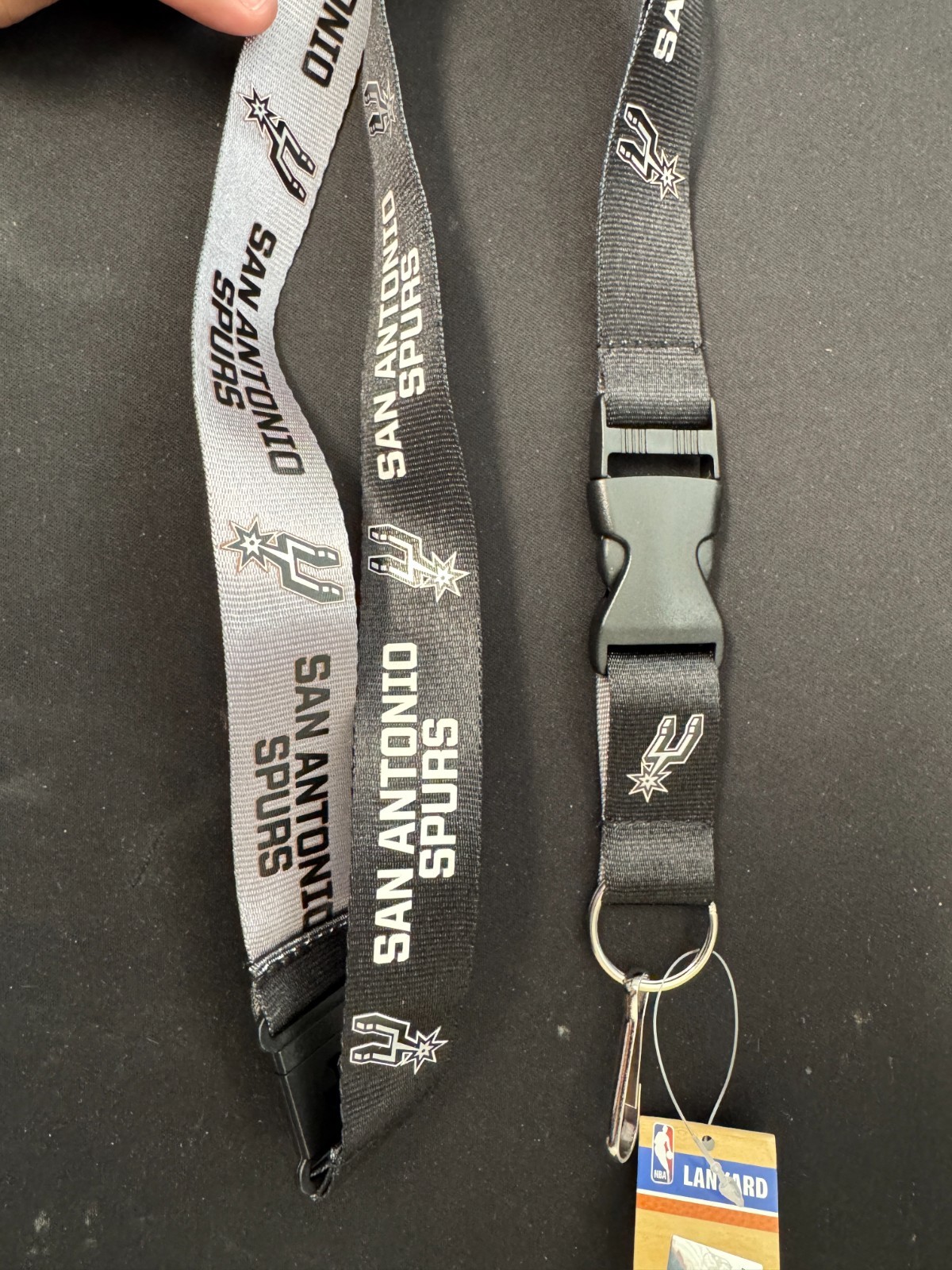 San Antonio Spurs Logo NBA Lanyard w Detachable Key Chain Reversible Black/Gray