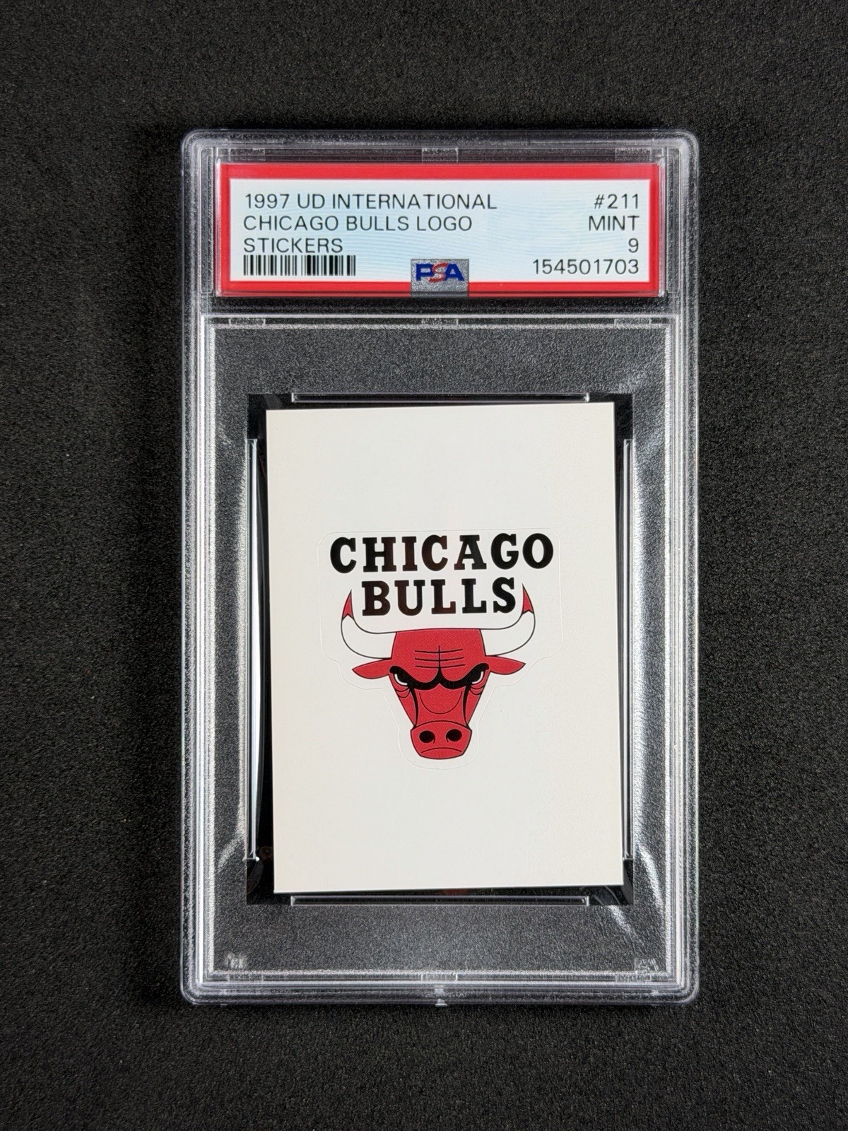 1997 Upper Deck Basketball International Stickers #211 Chicago Bulls Logo PSA 9