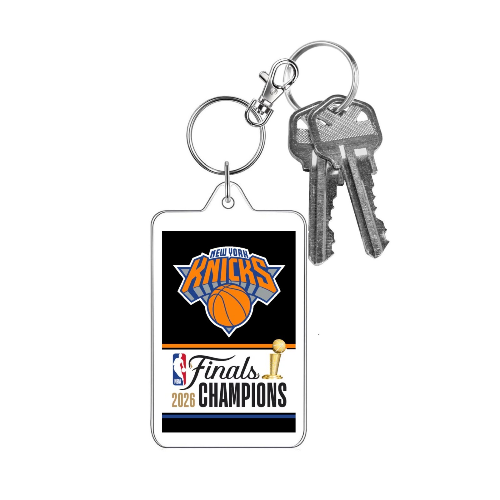 New York Knicks 2026 NBA Championship Keychain Dual HD Image Orange Blue Black
