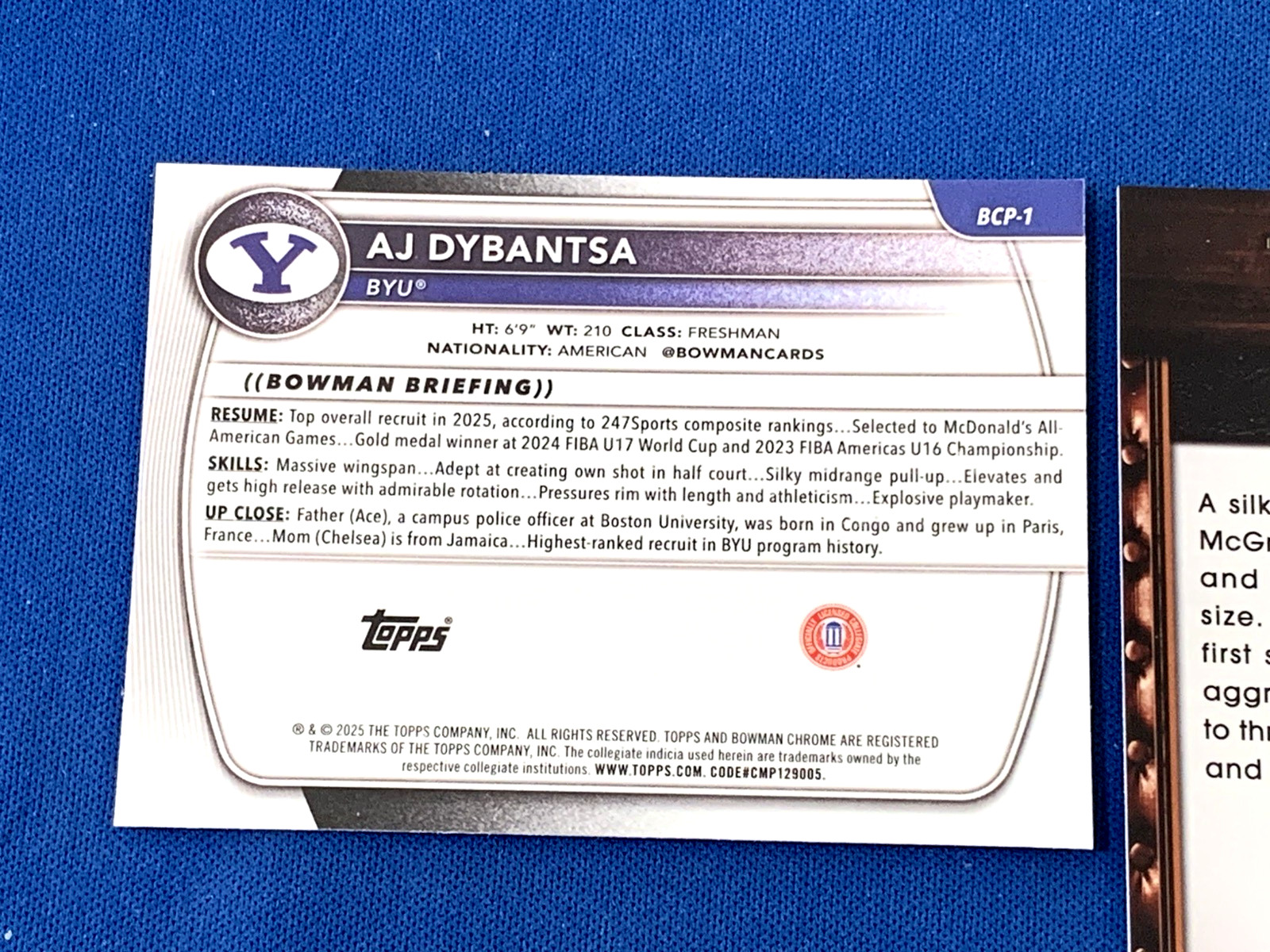 (2) AJ Dybantsa (1st), BYU Cougars, 2025 Bowman Chrome 1st & Insert VIP