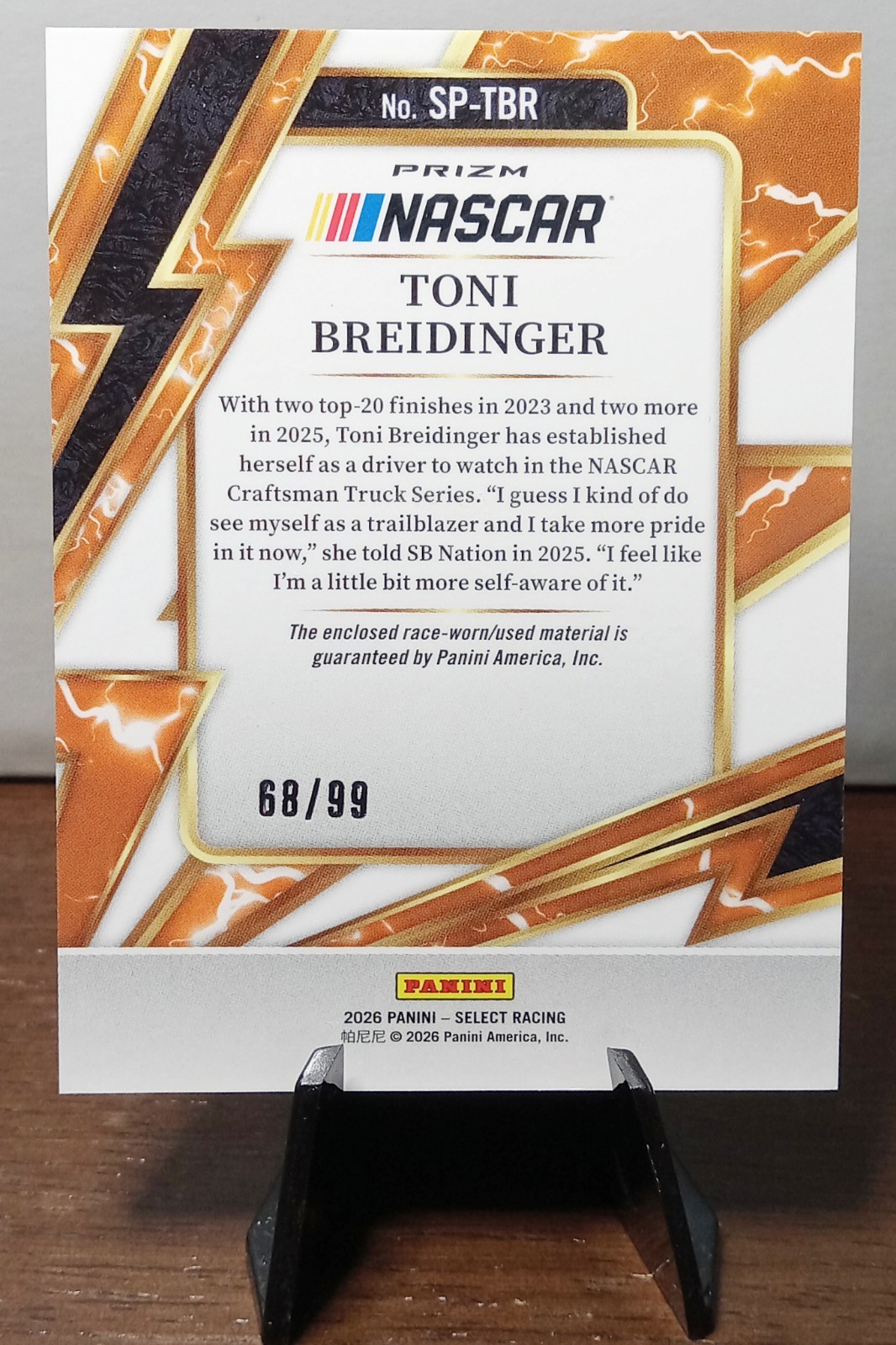 2026 Panini Select – Toni Breidinger 68/99 – Red Prizm Sparks – Material #SP-TBR