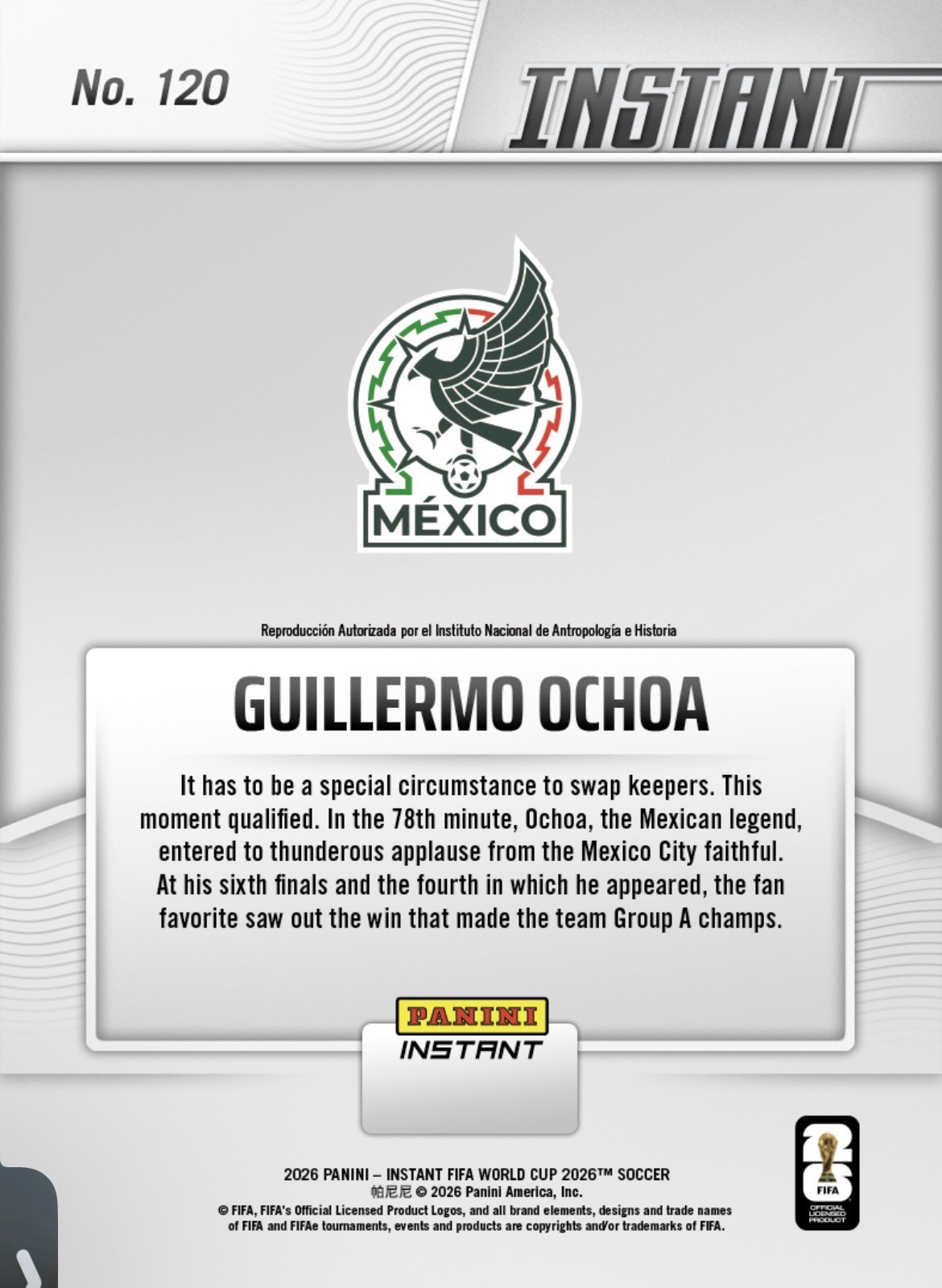 2026 Panini Instant FIFA World Cup #120 Guillermo Ochoa Mexico PRESALE ⚽🏆