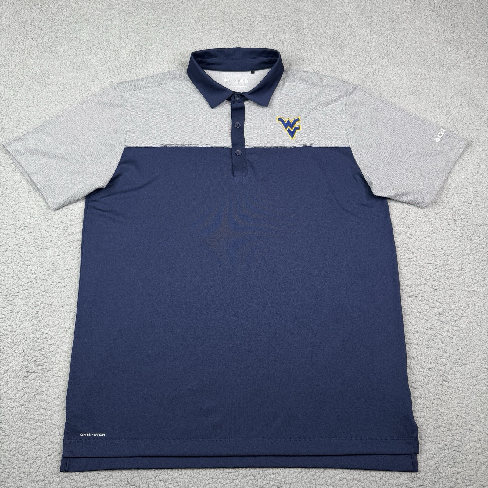 West Virginia Mountaineers Polo Shirt Mens L Blue Columbia Golf Omni-Wick NCAA