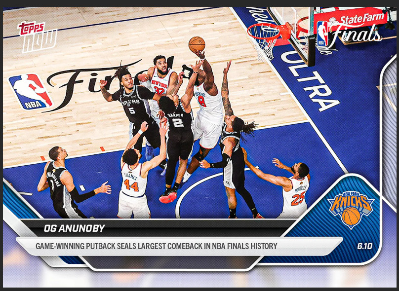 OG Anunoby NBA Topps NOW #336 – Knicks Game 4 Greatest Comeback Base Card 2026