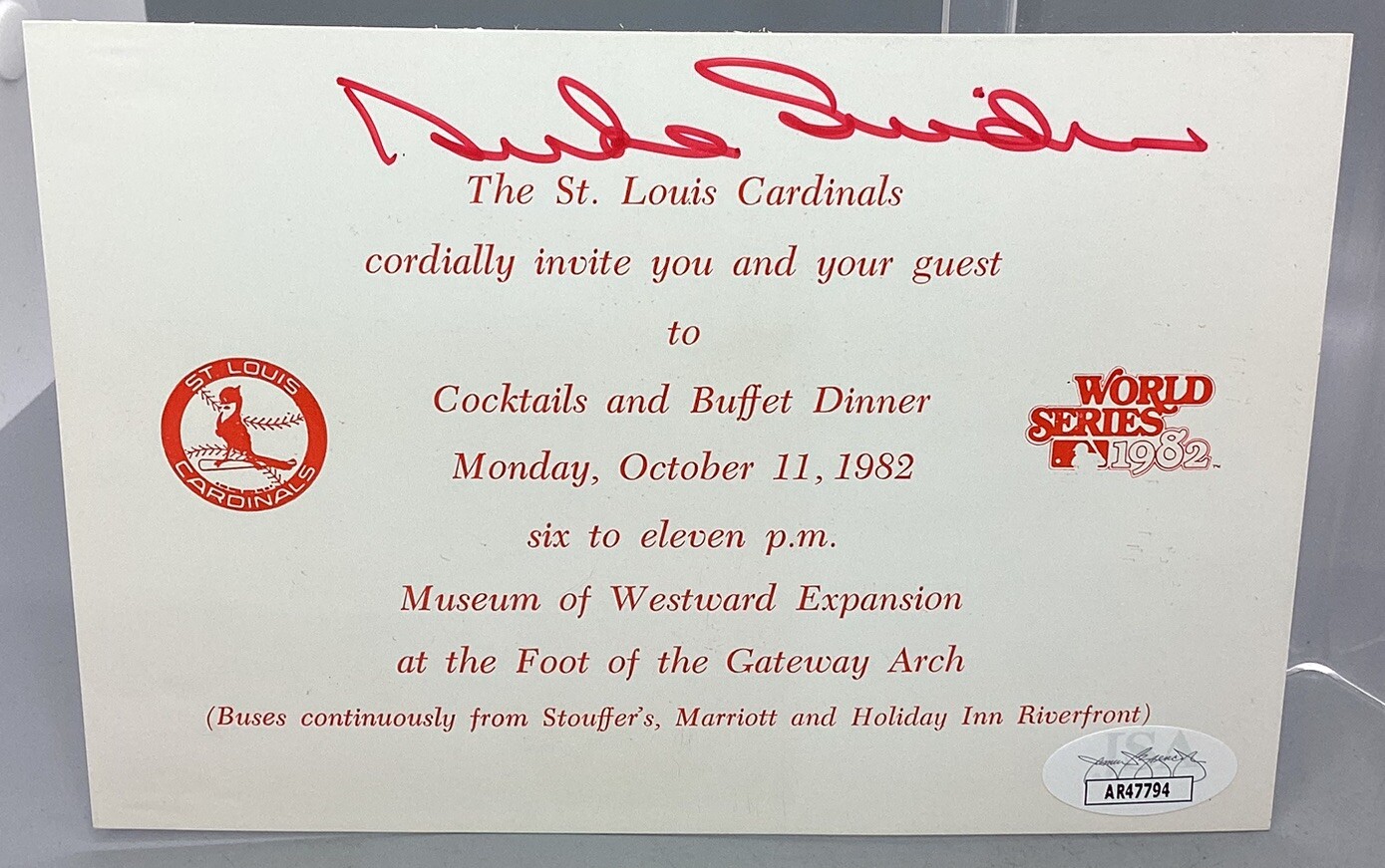 Duke Snider – Autographed Invitation – JSA Certification
